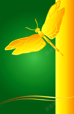 金色质感蜻蜓绿色海报背景背景