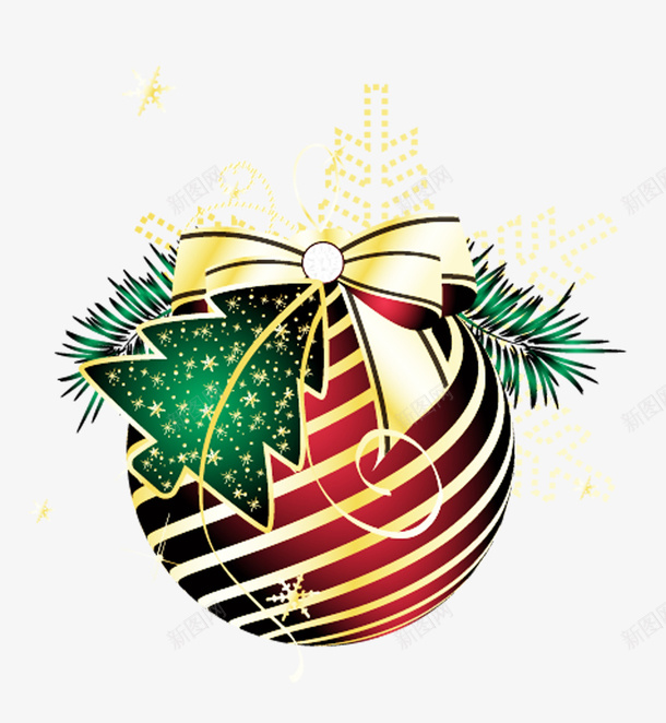 圣诞金球png免抠素材_新图网 https://ixintu.com 卡通手绘 圣诞树 圣诞球 圣诞节 横纹球 装饰球