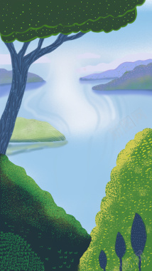 风景插画植物河流背景