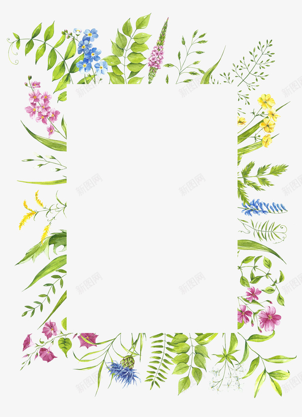 花朵绿叶手绘植物边框png免抠素材_新图网 https://ixintu.com 手绘植物 绿叶 花朵 边框