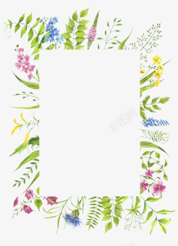 花朵绿叶手绘植物边框素材