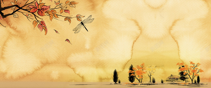 秋季中国复古风黄色海报背景背景