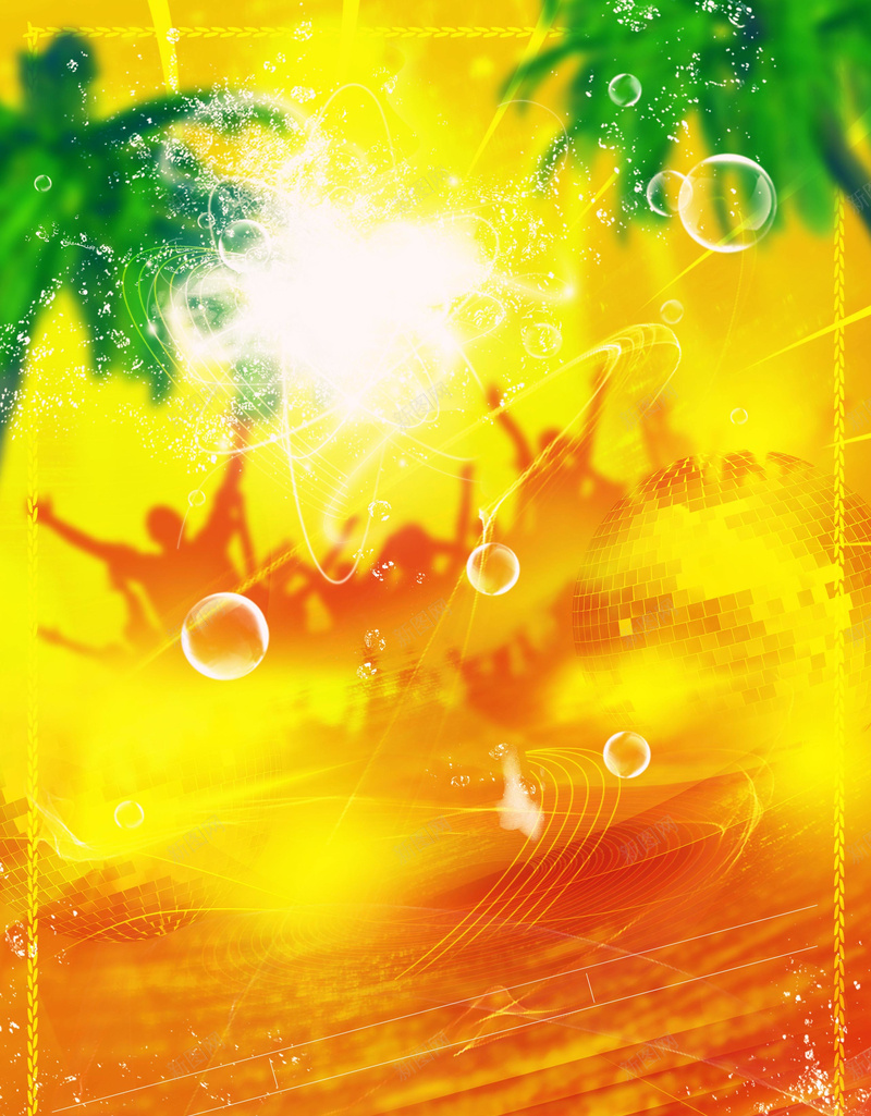 夏日狂欢椰子树气泡psd设计背景_新图网 https://ixintu.com 夏日狂欢 椰子树 气泡