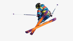 雪中滑雪在空中的滑雪运动员高清图片