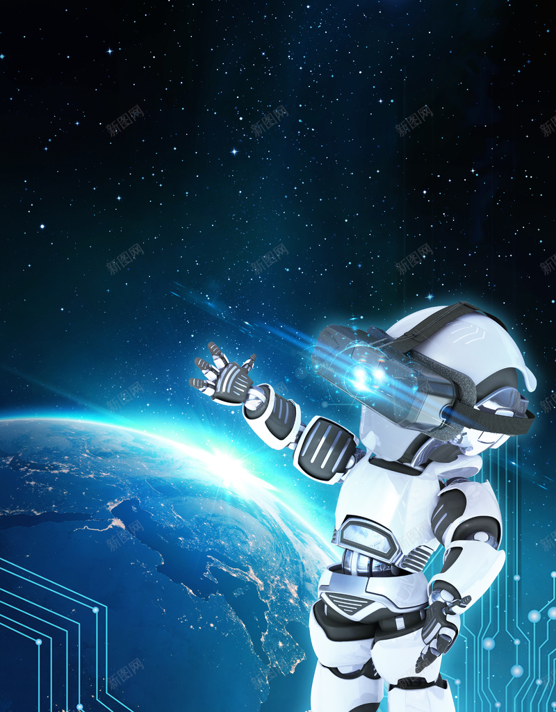 科技感商务宇宙广告psd设计背景_新图网 https://ixintu.com 商务 地球 宇宙 广告 星空 机器人 科技感 蓝色渐变 闪烁