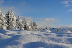 下雪冰天雪地白云蓝天背景