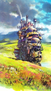 田野上的机器小屋插画H5背景背景