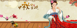 中式美女古代美女木板花卉中式背景高清图片