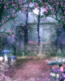 蘑菇浪漫紫色梦幻樱花背景高清图片