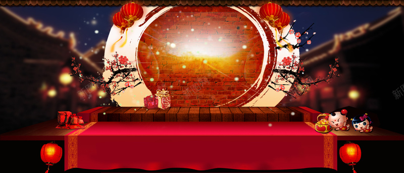新春狂欢海报psd设计背景_新图网 https://ixintu.com 新春 新年 梅花 灯笼 狂欢 中国风 喜庆 庆典 开心