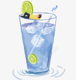 手绘水杯夏日冰饮柠檬元素高清图片