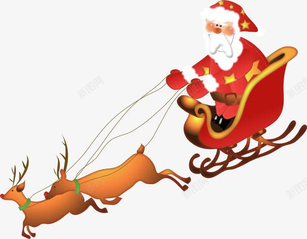 雪橇上的爷爷png免抠素材_新图网 https://ixintu.com 圣诞 圣诞老人 小鹿 雪橇