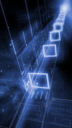 偏平星盒子蓝色科技几何H5背景高清图片