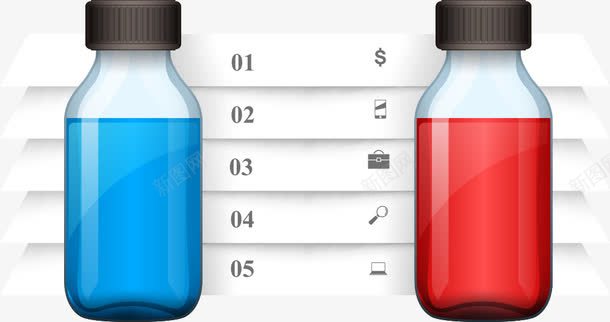 瓶子信息图表png免抠素材_新图网 https://ixintu.com 信息图表 卡通瓶子 瓶子 矢量瓶子 红蓝瓶子