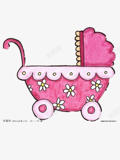 粉色婴儿车png免抠素材_新图网 https://ixintu.com 婴儿车 手绘 粉色