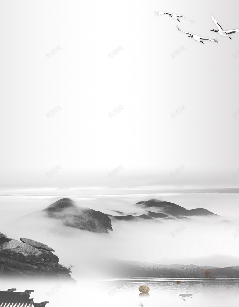 中国风水墨海报背景psd设计背景_新图网 https://ixintu.com 中国风 水墨 海报 背景 山水 意境 企业文化 屋檐 建筑 飞鸟 开心