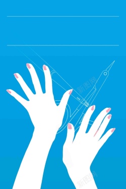 蓝色的指甲油卡通手掌红指甲指甲油注射器美容蓝色海报高清图片
