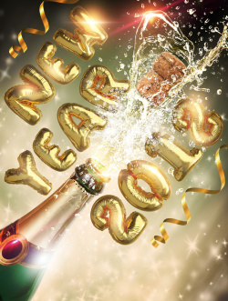 香槟喷射2018狗年黄色复古新年派对海报高清图片
