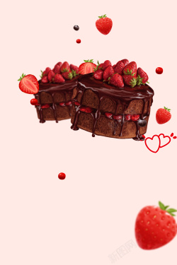 草莓展板巧克力蛋糕美食海报高清图片