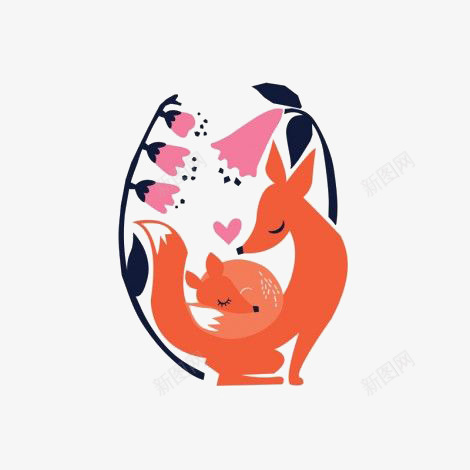 卡通狐狸png免抠素材_新图网 https://ixintu.com 动物 插画 植物 狐狸 花朵