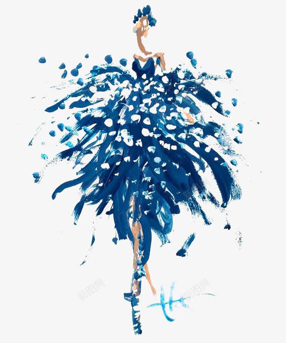创意裙子png免抠素材_新图网 https://ixintu.com 卡通 手绘 插画 时尚 模特 蓝色 裙子
