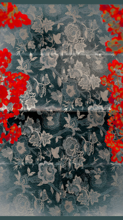 美艳的复古质感印花花卉图案美艳红色花卉高清图片