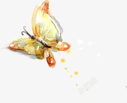 手绘黄色水彩蝴蝶图标素材