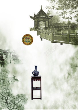 中国风古董海报背景背景