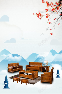家具广告背景中国风梅花古典创意家具广告海报背景素材高清图片