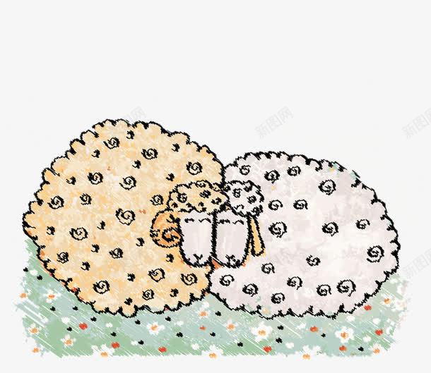 彩绘草地上的绵羊png免抠素材_新图网 https://ixintu.com 彩绘 手绘 绵羊 羊毛 草地