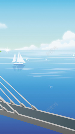 手绘立交桥海上的帆船H5背景高清图片