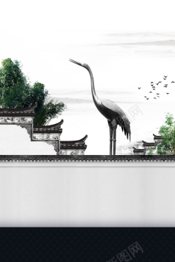 中国风建筑仙鹤背景背景