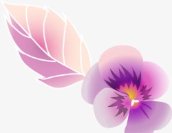 手绘粉紫色花朵树叶素材