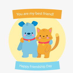 简洁友谊日卡通猫和狗友谊日贺卡矢量图高清图片