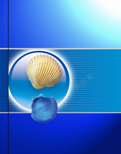 平面贝壳素材蓝色简约贝壳清新海报背景高清图片