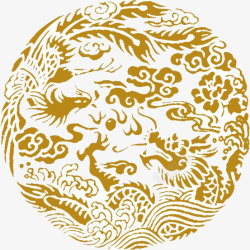 中国凤金色龙凤环形花纹高清图片