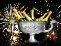 烟花火箭迎接新年香槟祝贺背景高清图片