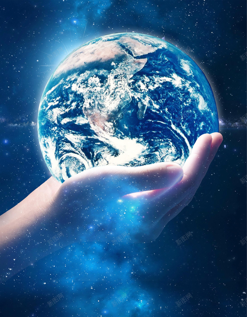 蓝色大气地球日公益海报psd设计背景_新图网 https://ixintu.com 保护 公益 地球 地球日 大气 家园 手 爱护 环境保护 蓝色