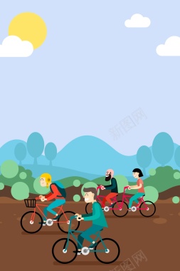 运动蓝色骑车的人卡通手绘背景背景