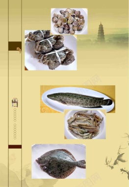 中式美食菜谱饭店河鲜海鲜鱼类海报背景背景