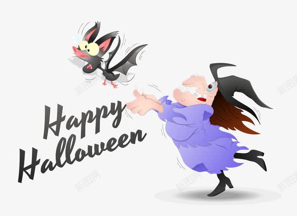 巫婆和蝙蝠png免抠素材_新图网 https://ixintu.com 卡通手绘 巫婆 恶魔 蝙蝠