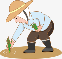 农民伯伯手绘在稻田插秧的农民伯伯高清图片