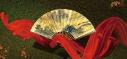 折扇海报背景大气墨绿色质感中国风扇子banner高清图片