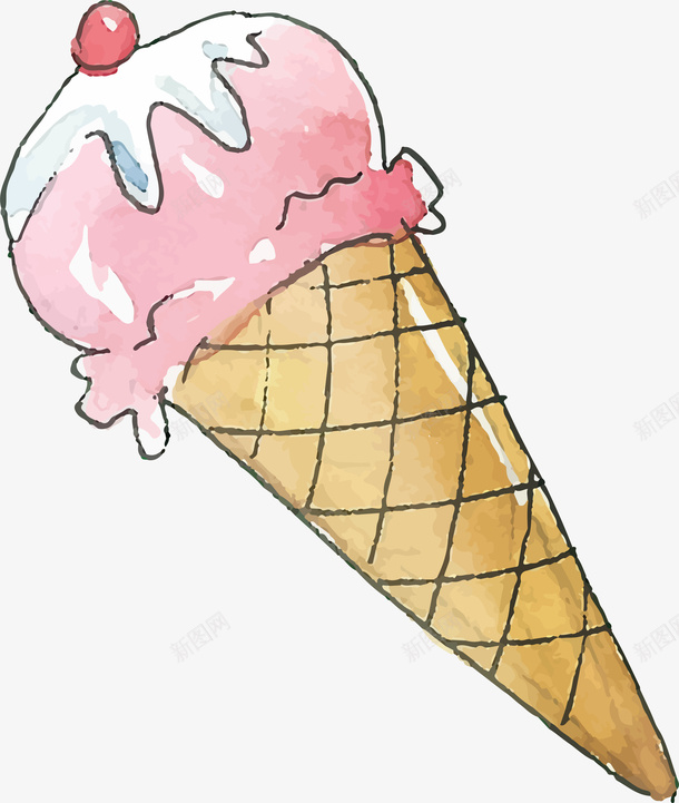 卡通清新甜筒冰淇淋矢量图ai免抠素材_新图网 https://ixintu.com 冰淇淋 卡通 水彩手绘 清新 甜筒 矢量图案 矢量图