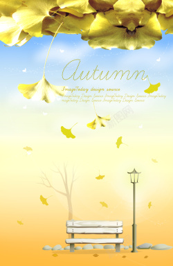 秋天黄色唯美风景图黄色唯美银杏叶背景高清图片