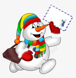 冷杉圣诞树卡通戴帽子的雪人高清图片