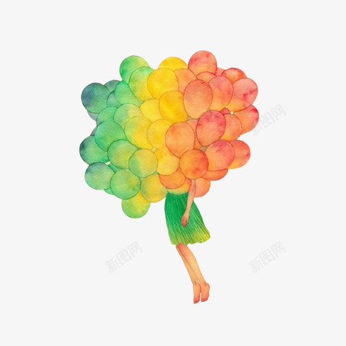 气球女孩漂浮色彩图psd免抠素材_新图网 https://ixintu.com 创意 女孩 彩绘 彩色气球 手绘 气球