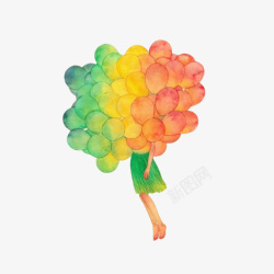 气球女孩漂浮色彩图素材