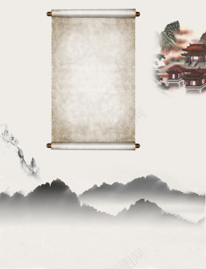 中国风卷轴海报背景素材背景