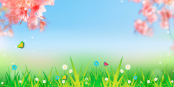通用展板绿色清新花卉树枝草地春天通用展板背景高清图片
